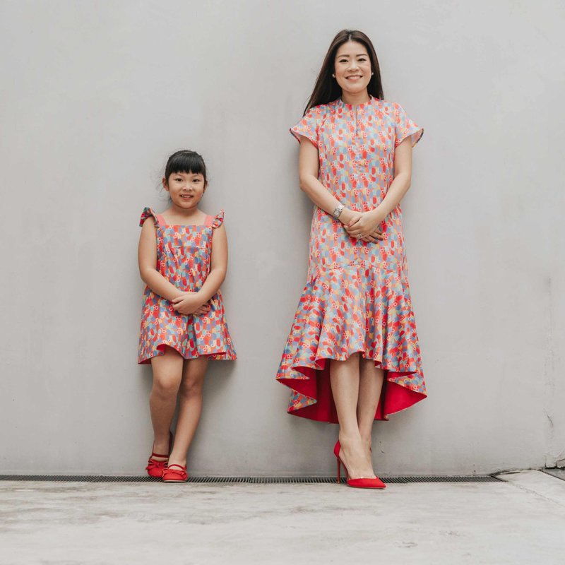 Girls' Reversible Sweet Bow Dress - Colorful Infinity Huat 