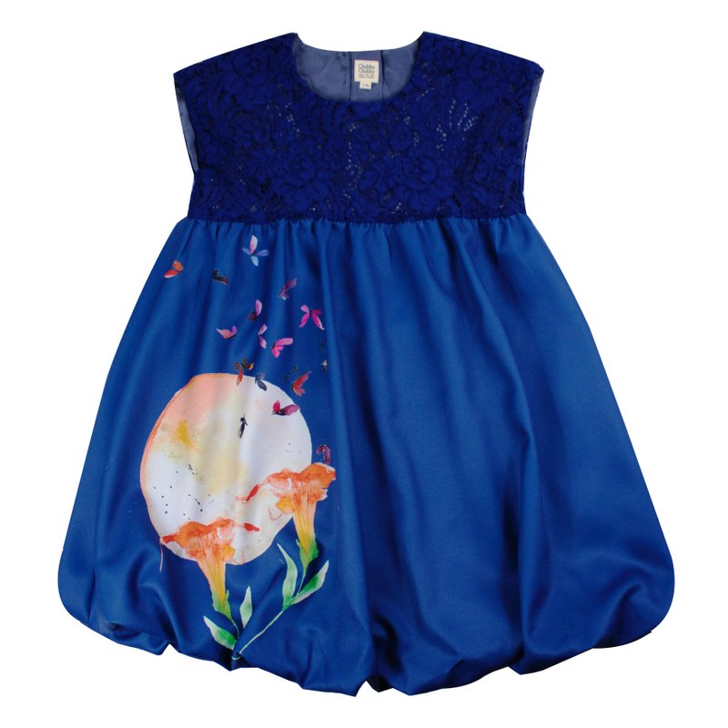 Girl's Bubble Lace Dress - Midnight Blue
