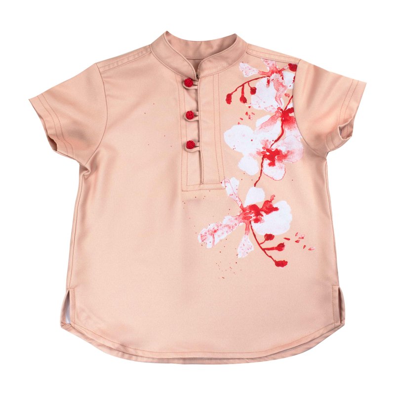 Tanglin Orchid Salmon 3 Button Boy Shirt