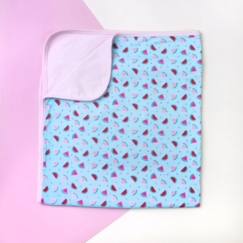 Jersey Baby Blanket- Teal Watermelons with Pink Solid