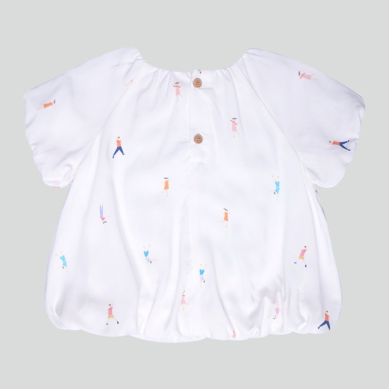 Girl's Bubble Sleeves Top- Let's Dance White