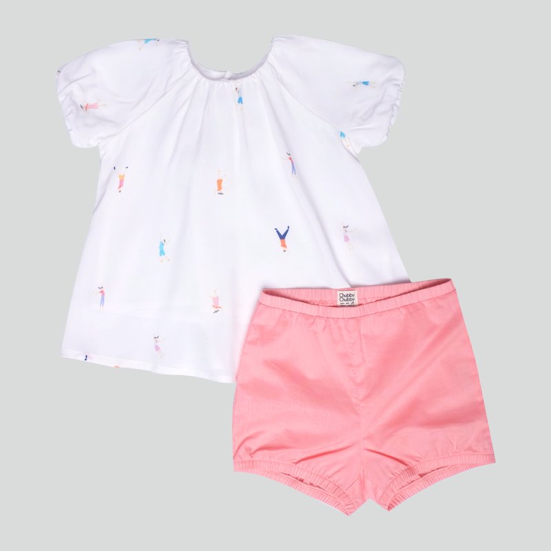 Baby Girl's Puffy Sleeves & Bloomers Set - Let's Dance White