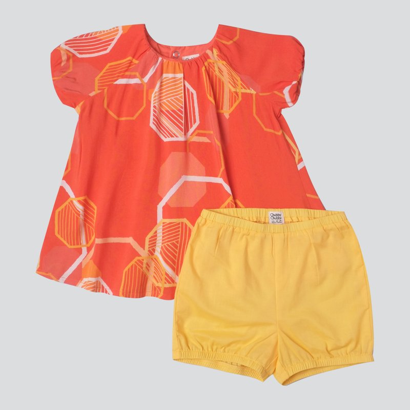 Baby Girl's Puffy Sleeves & Bloomers Set - Abstract Octagons