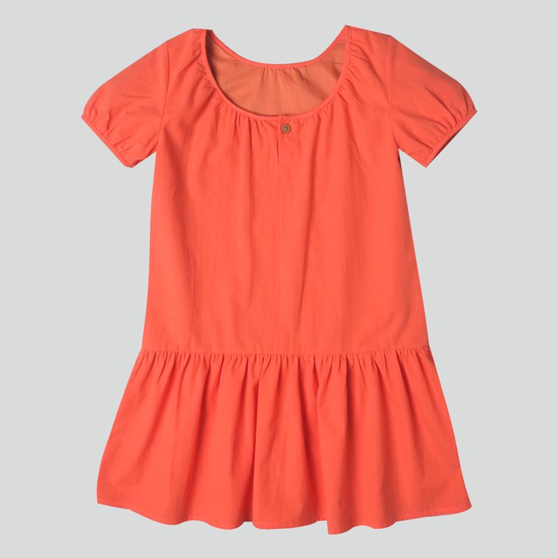Girl's Puffy Sleeves Dress -Orange