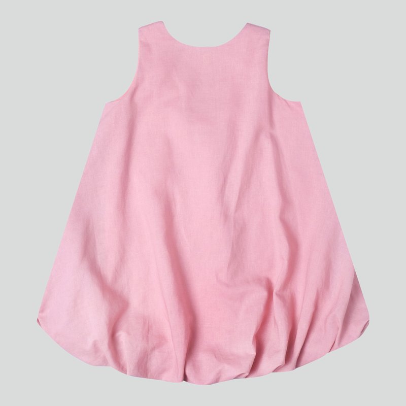 Girl's Square Back Bubble Dress - Dusty Pink Linen