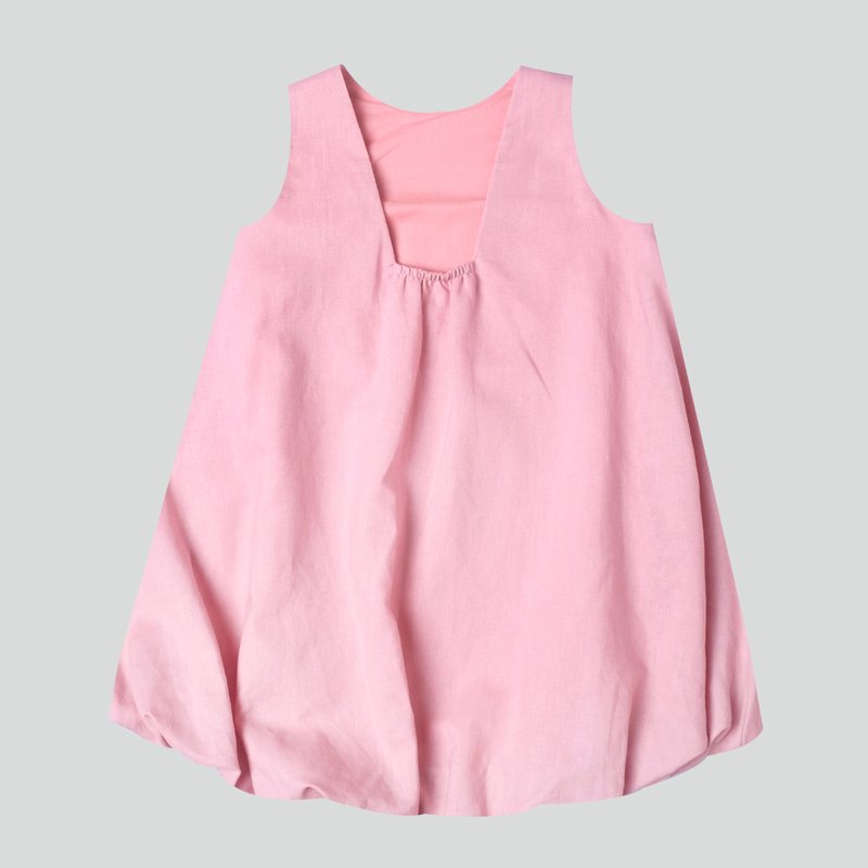 Girl's Square Back Bubble Dress - Dusty Pink Linen