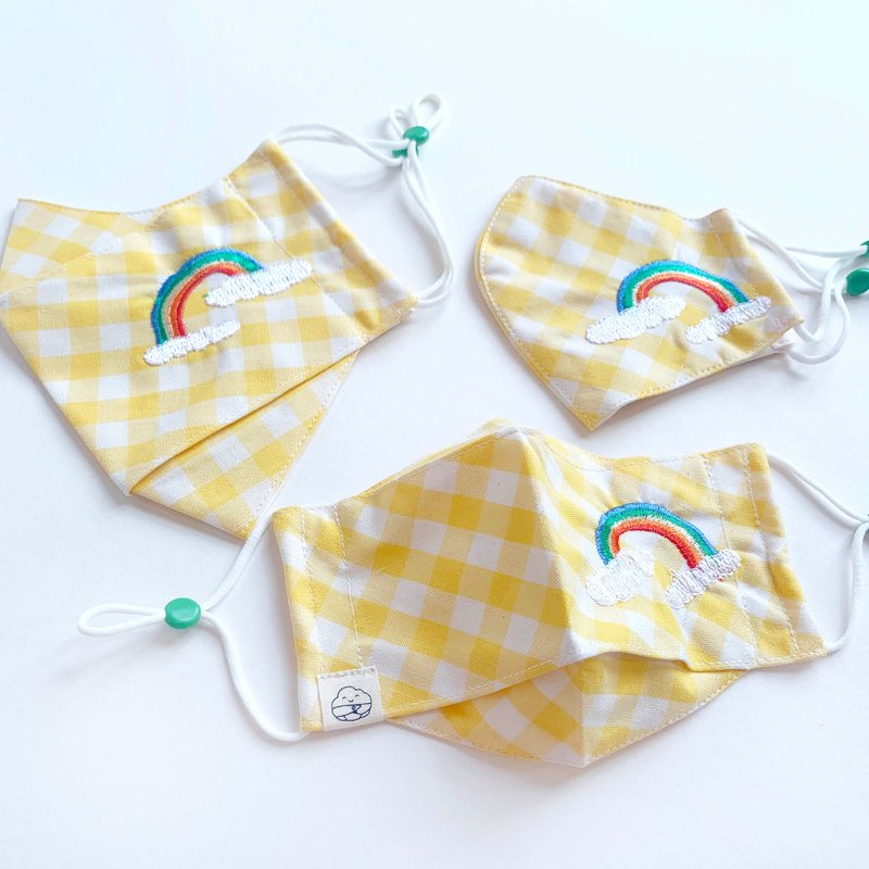 Happy Rainbow Cotton Fabric Masks - Yellow Checkered